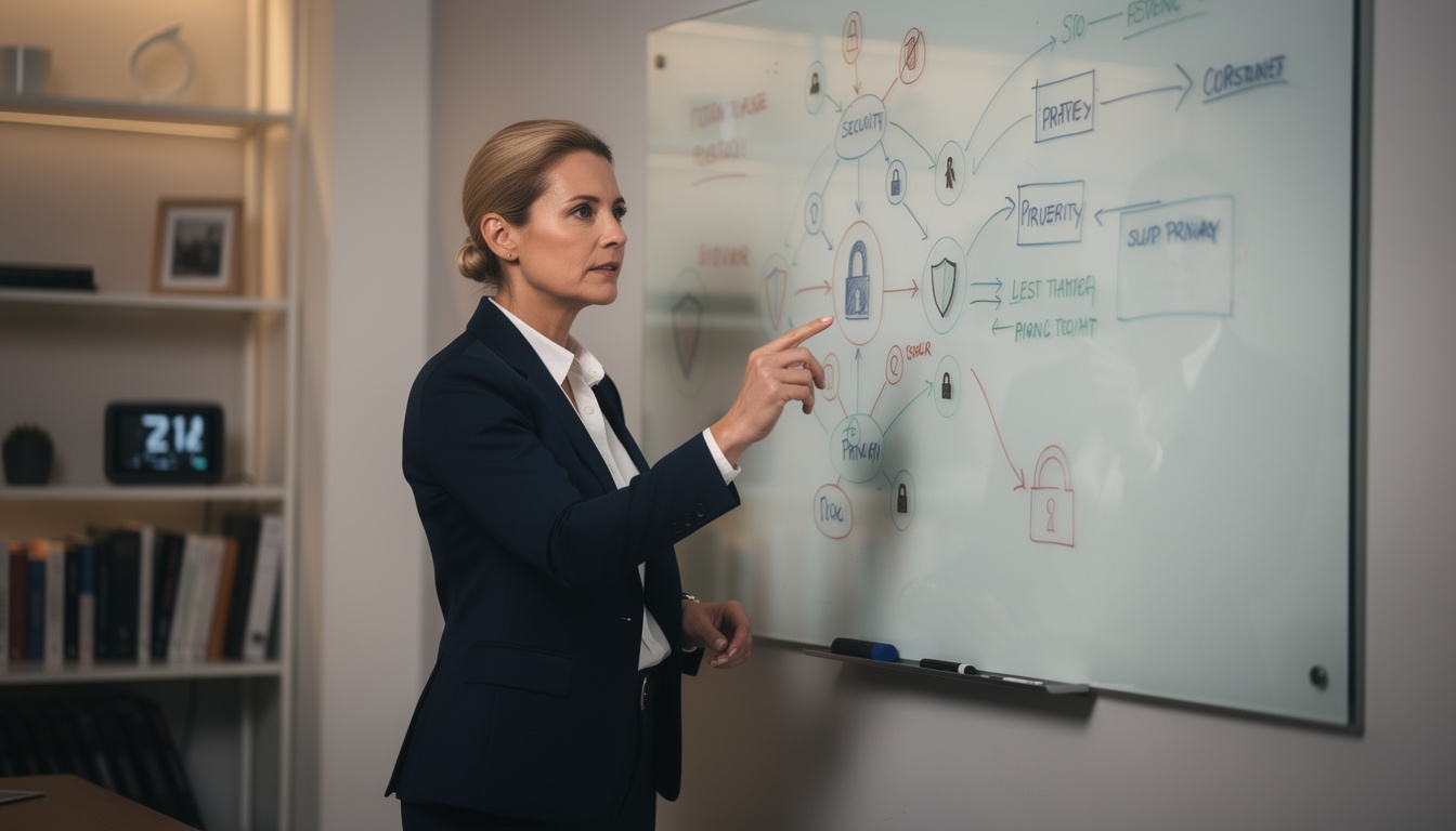 Profesional revisando criterios de seguridad y privacidad en el uso de herramientas de IA