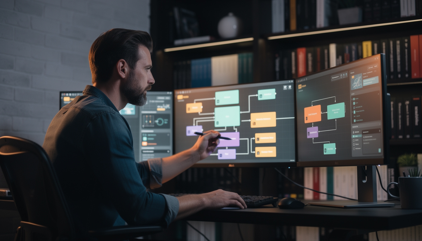 Profesional configurando flujos de automatización de tareas en pantalla